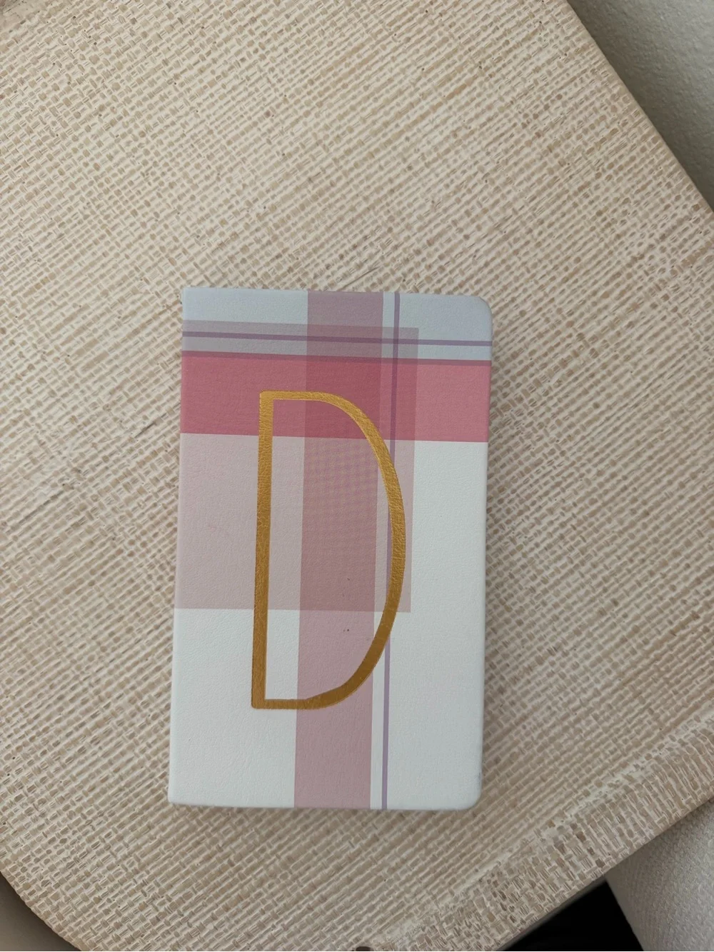 Anthropologie Pink Plaid Monogram Notebook with Gold D